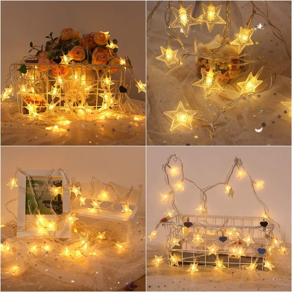 AQV Led String Light, 16.4ft Star String Lights Warm White Fairy Lights Battery Operated Waterproof Outdoor/Indoor DIY Decoration Christmas Party, Wedding, Garden