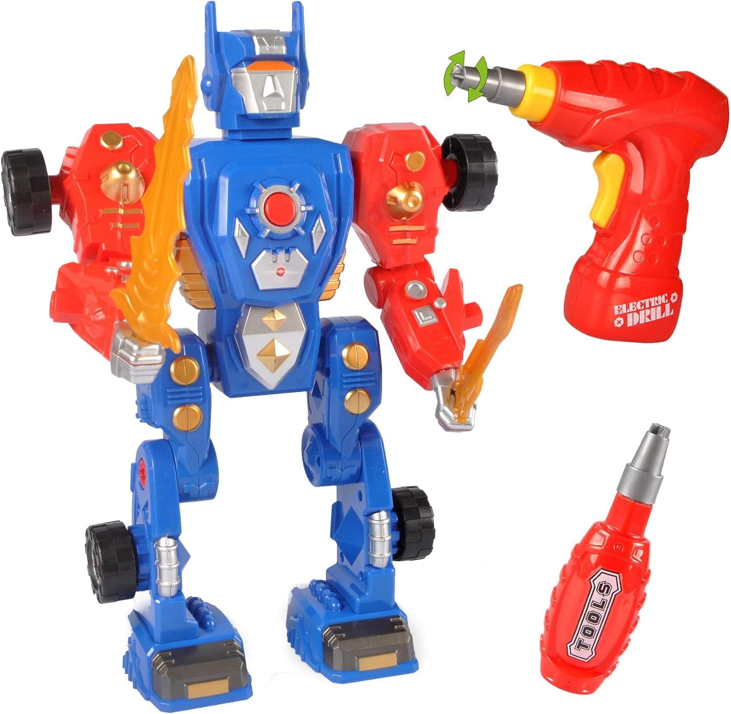 Liberty Imports Kids Take Apart Robot Toys - Build Your Own Space Robot Transform Toy Cars Construction Playset - Realistic Sounds and Lights with Tools and Power Drill