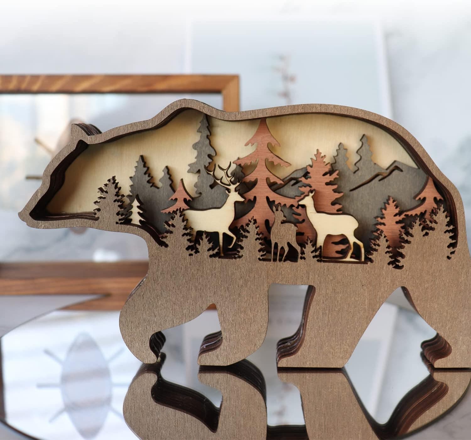 anasmc 3D Wooden Animal Wall Décor, Farm House Decorations, Rustic Wall House Cabinet Decor Clearance for Bedroom Living Room Christmas Thanksgiving (BEAR)