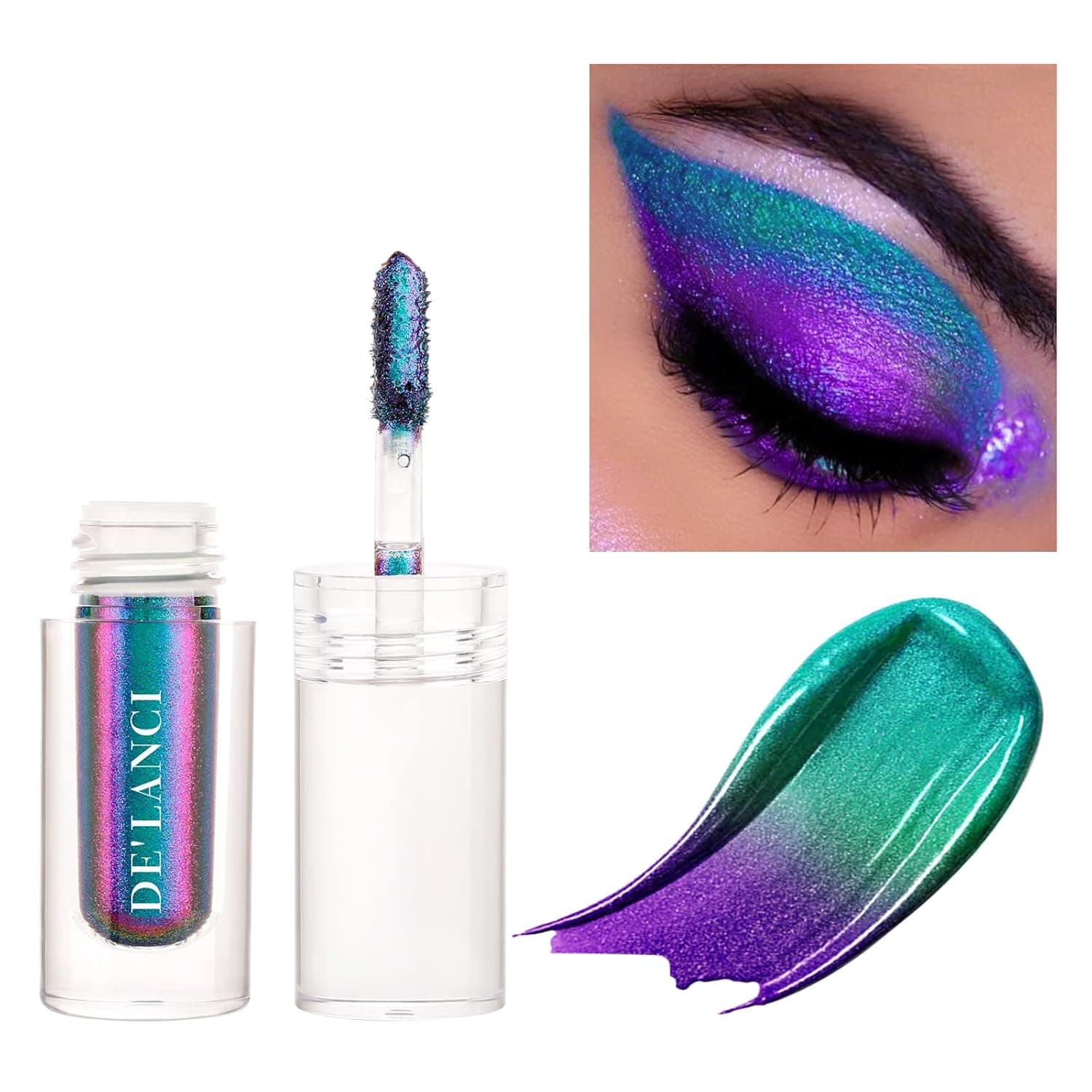 ecofavor Liquid Eyeshadow Multichrome, Metallic Colorful Glitter Shimmer Metal Bright Liquid Eye Shadows, Sparkle High Pigmented Long lasting Liquid Eyeshadow, Color Shift Violet Blue Teal Green #10