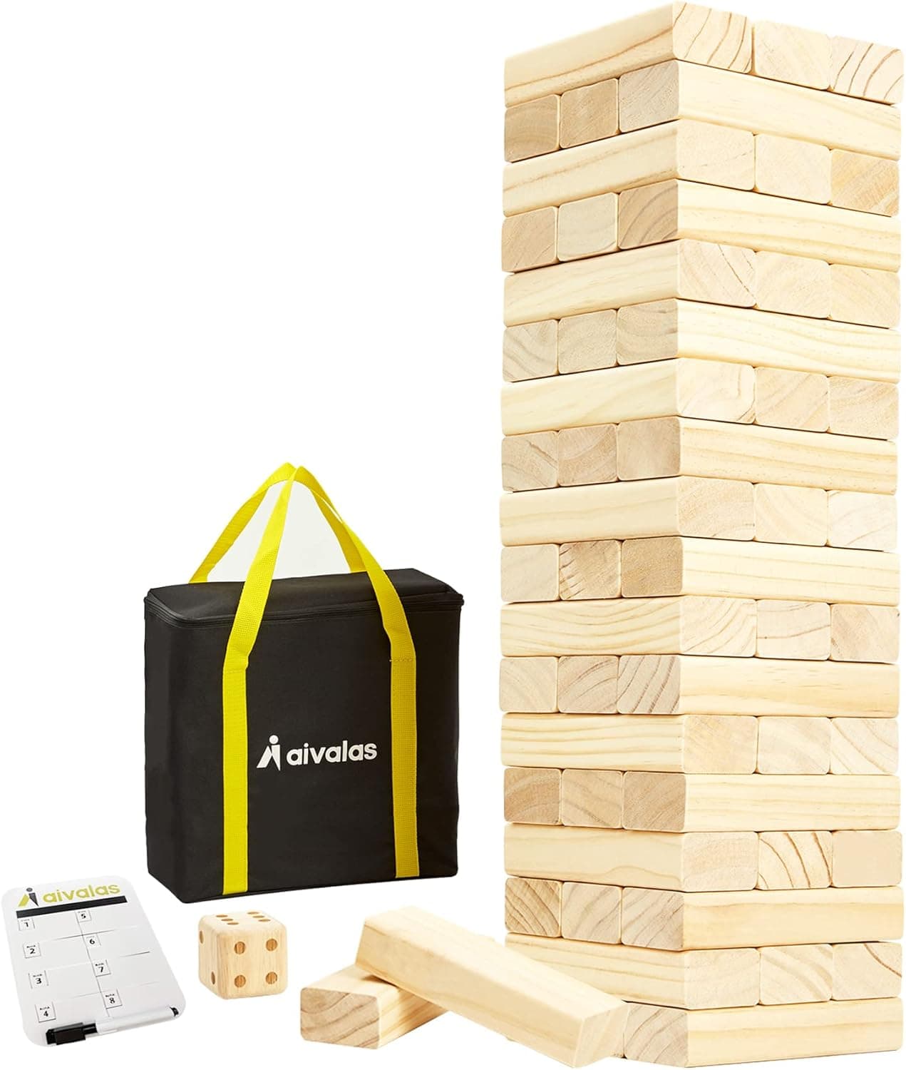Aivalas Giant Tumble Tower, Wooden Stacking Block Game with Scoreboard&Carrying Bag, Classic Outdoor Backyard Lawn Game for Kids Adults Family (4.2FT)