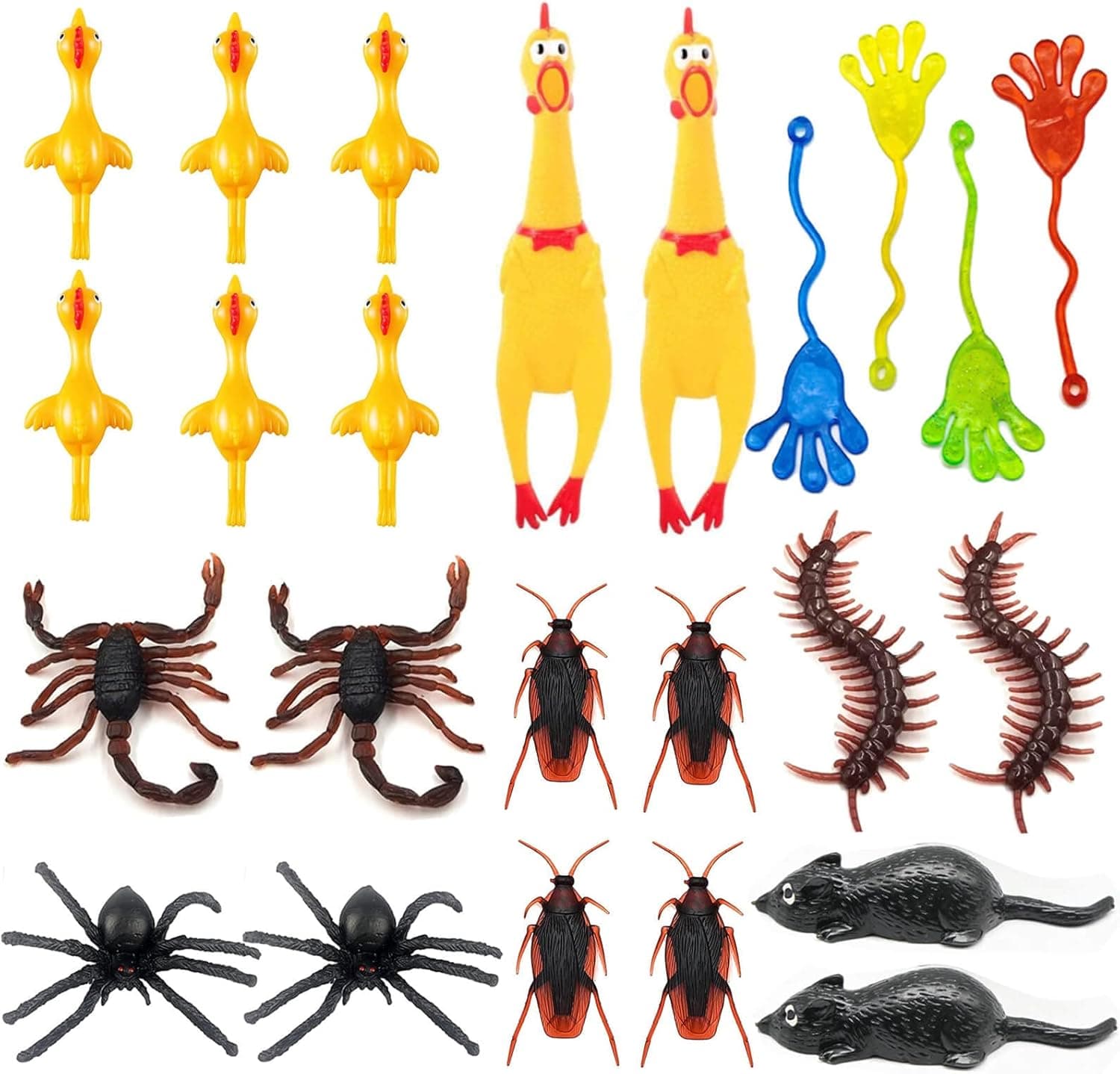 JLVAUVT Rubber Chicken Slingshot Chicken Screaming Chicken Sticky Hands Fake Spiders Fake Roaches Halloween Spiders Funny Christmas, Easter Halloween Decorations Party Favors Gift