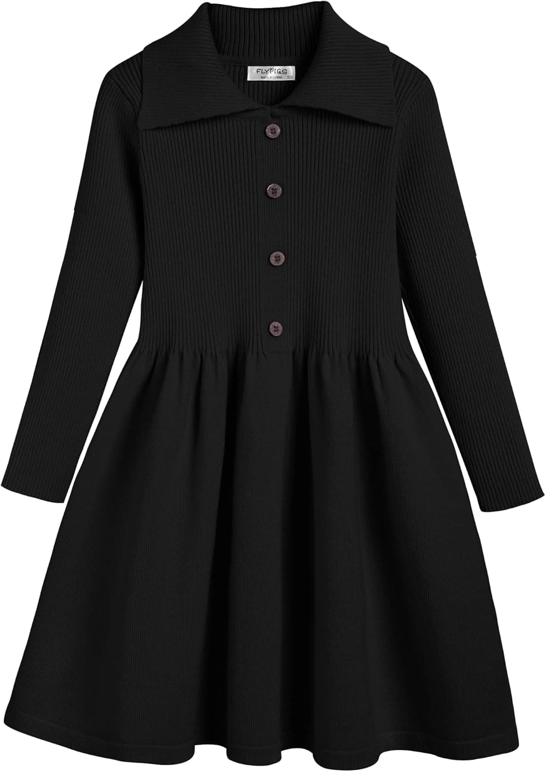 Flypigs Girls' Sweater Dress Long Sleeve A-Line Button Soft and Stretchy Knit Casual Dresses for 4-12 Years