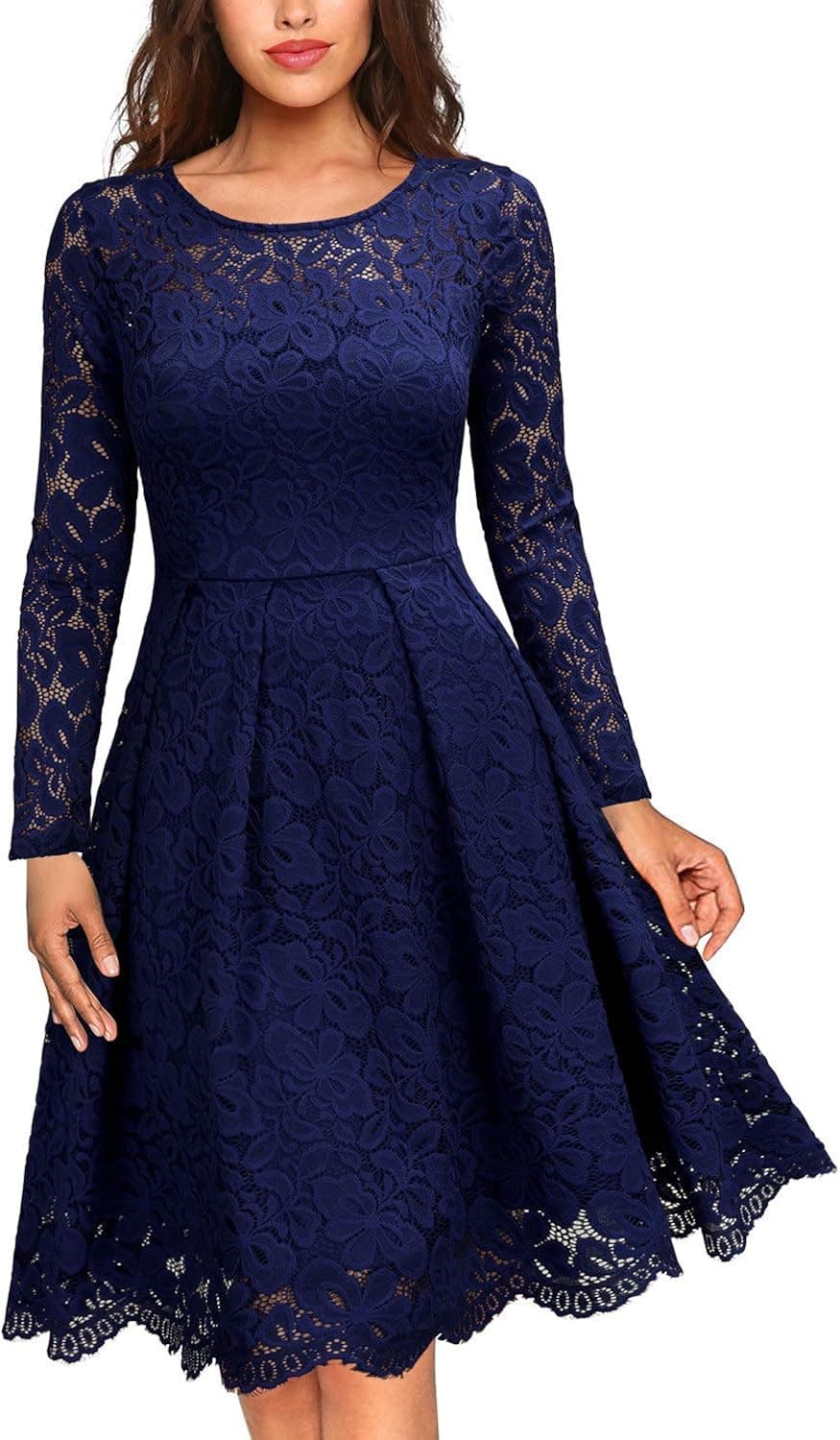 MISSMAY Women's Vintage Floral Lace Scoop Neck Cocktail Formal Swing Dress