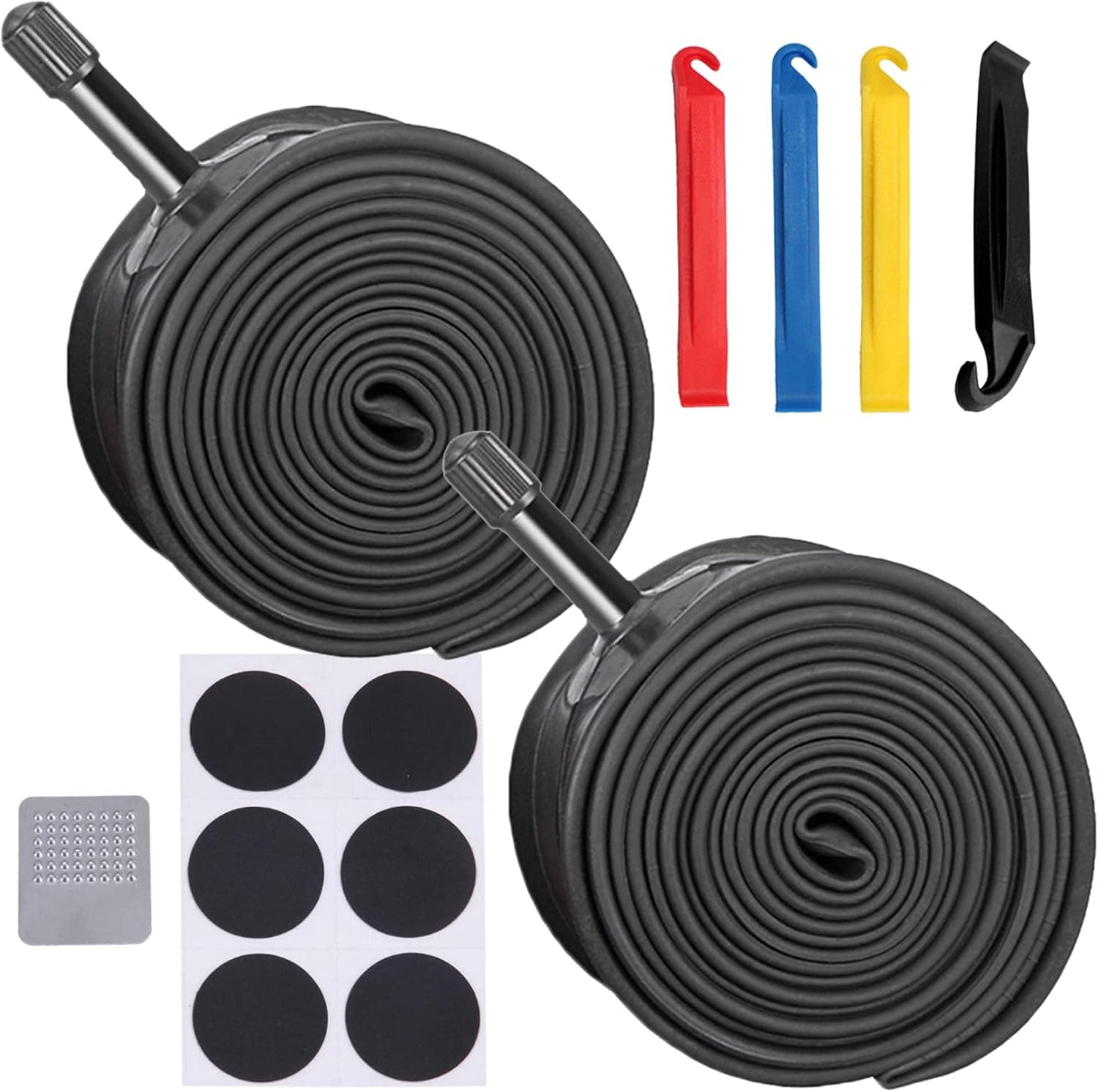 YMUAN 2 Pack Bicycle Bike Inner Tubes Plus 4 Tire Levers, 20 22 24 26x1.75/1.95/2.10/2.125 Schrader Valve Road MTB Bicycle Inner Tubes