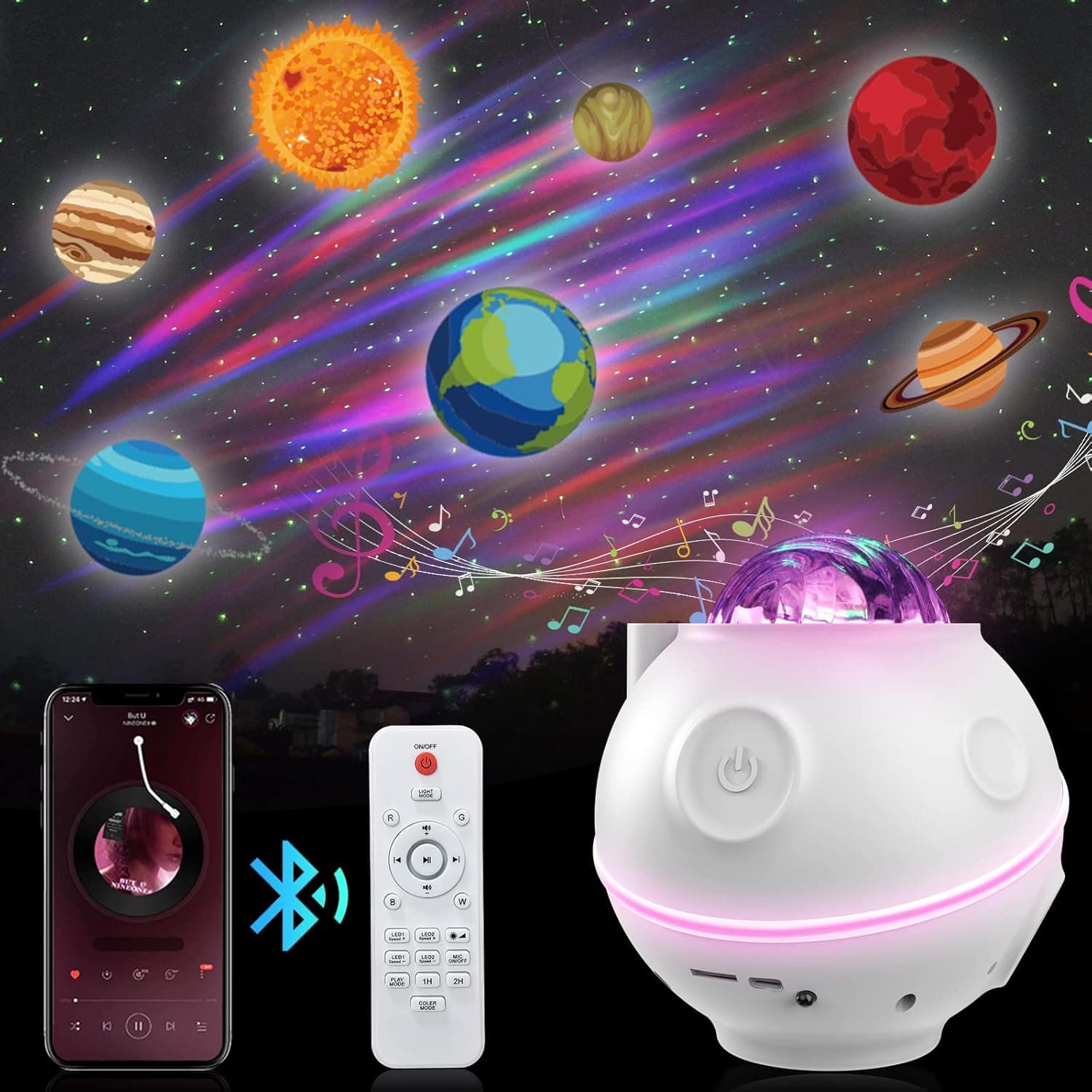 Star Projector,Galaxy Aurora Planets Projector Night Light with Remote Touch Control,Sky Projector Nebula Color Changing Lamp Built-in Bluetooth Speaker for Child Kids Adults Gifts