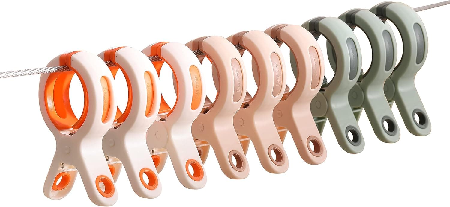 KIZZHISI 9 Pack Beach Towel Clips for Beach Chair Pool Chair on Cruise, Silicone Plastic Strong Clip,Keep Your Towel from Blowing Away ,Fashion Bright Color