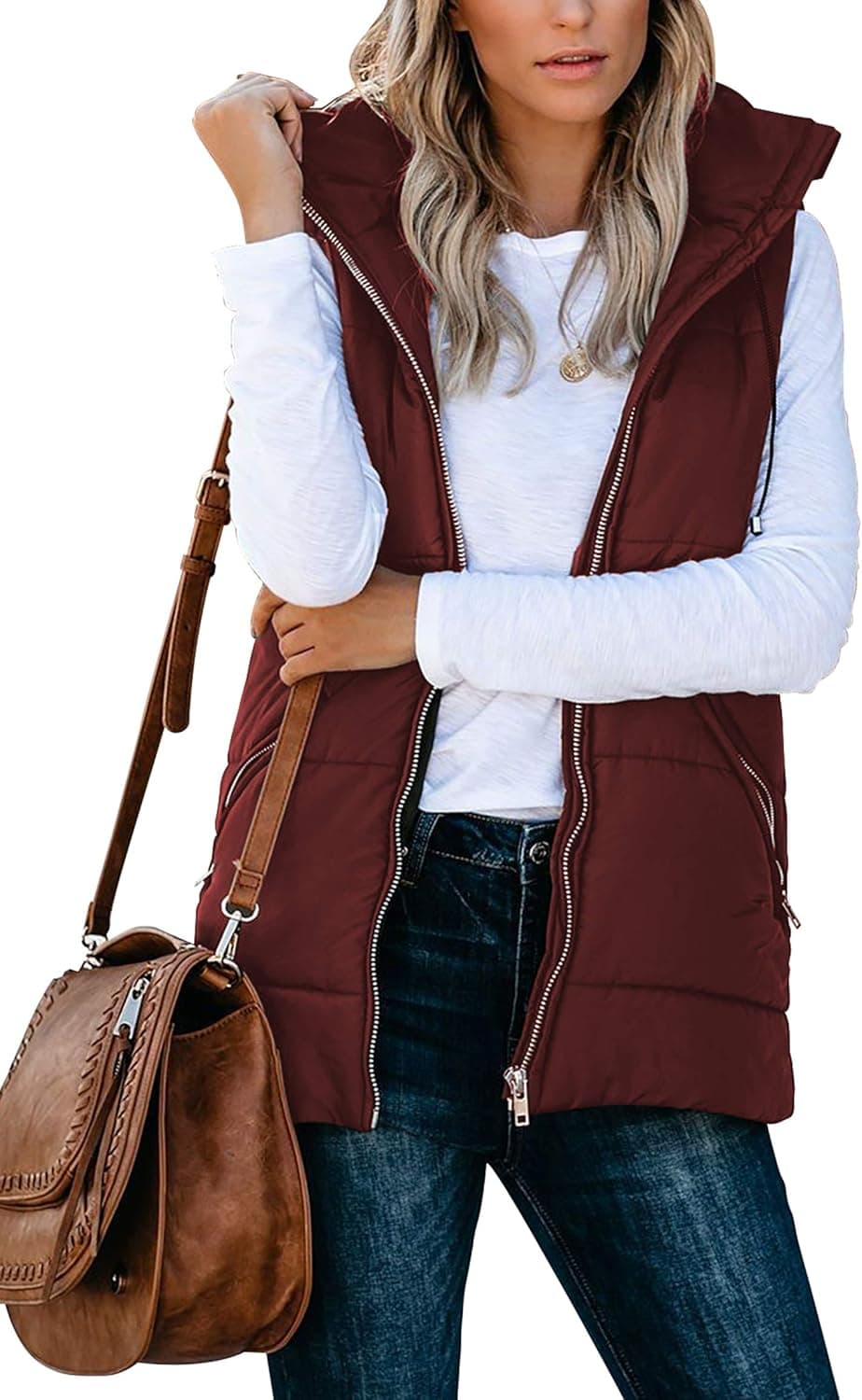 AMCLOS Womens Lightweight Puffer Vest with Removable Hooded Quilted Jacket Padded Warm Winter Waistcoat