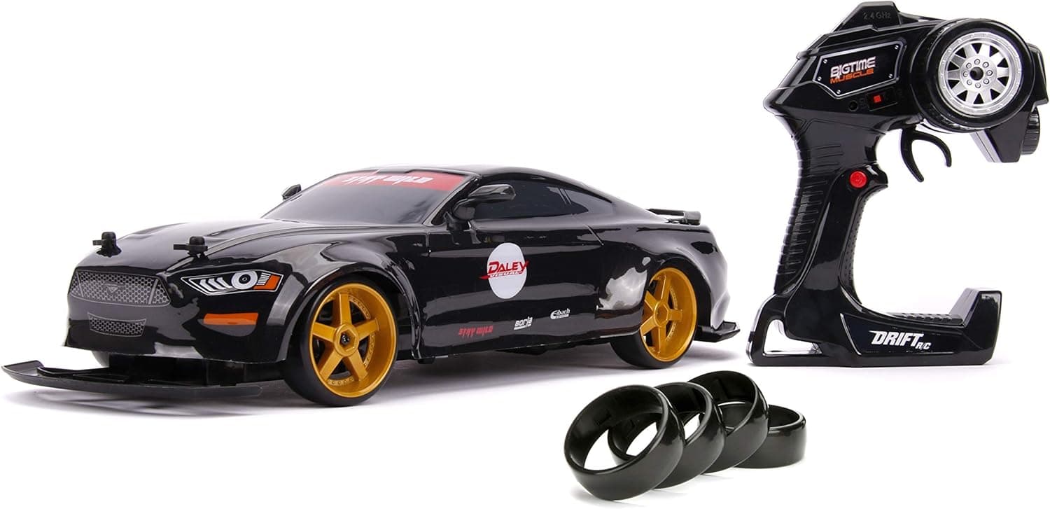 Jada Toys Big Time Muscle Drift 1:10 Scale RC, 2019 Ford Mustang - Wide Body, Black