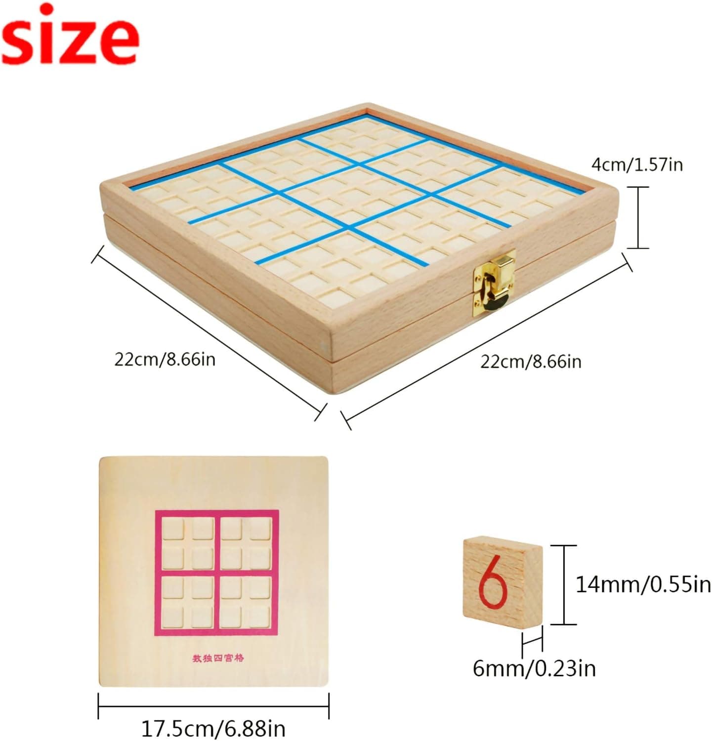 Andux Sudoku Board Box 3-in-1 Wooden Number Place Toy SD-03 (Blue)