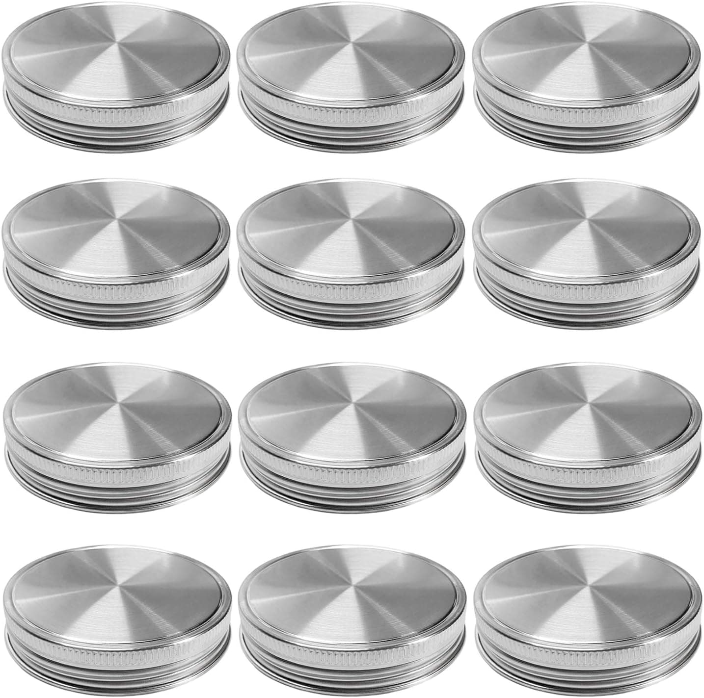 Stainless Steel Mason Jar Lids, Storage Caps with Silicone Seals for Regular Mouth Size Jars, Polished Surface, Reusable and Leak Proof, Pack of 12 (12-Pack Regular Mouth stainless steel)