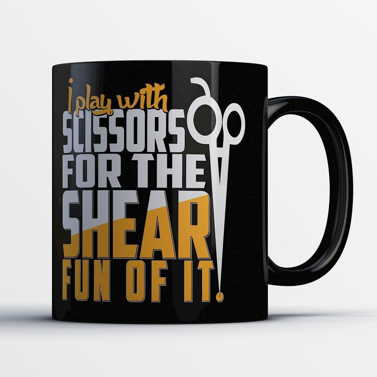Hair Stylist Coffee Mug - Shear Fun - Funny 11 oz Black Ceramic Tea Cup - Cute and Humorous Hair Stylist Gifts with Hair Stylist Sayings