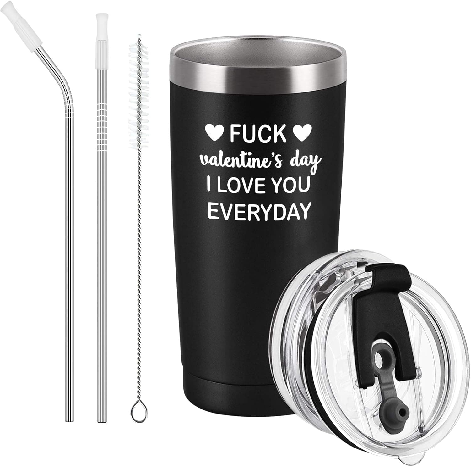 GINGPROUS Funny Valentine's Day Gift for Boyfriend Husband Hubby Lover Men Him, I Love You Everyday Stainless Steel Travel Tumbler with 2 Lids and Straws(20 Oz, Black)