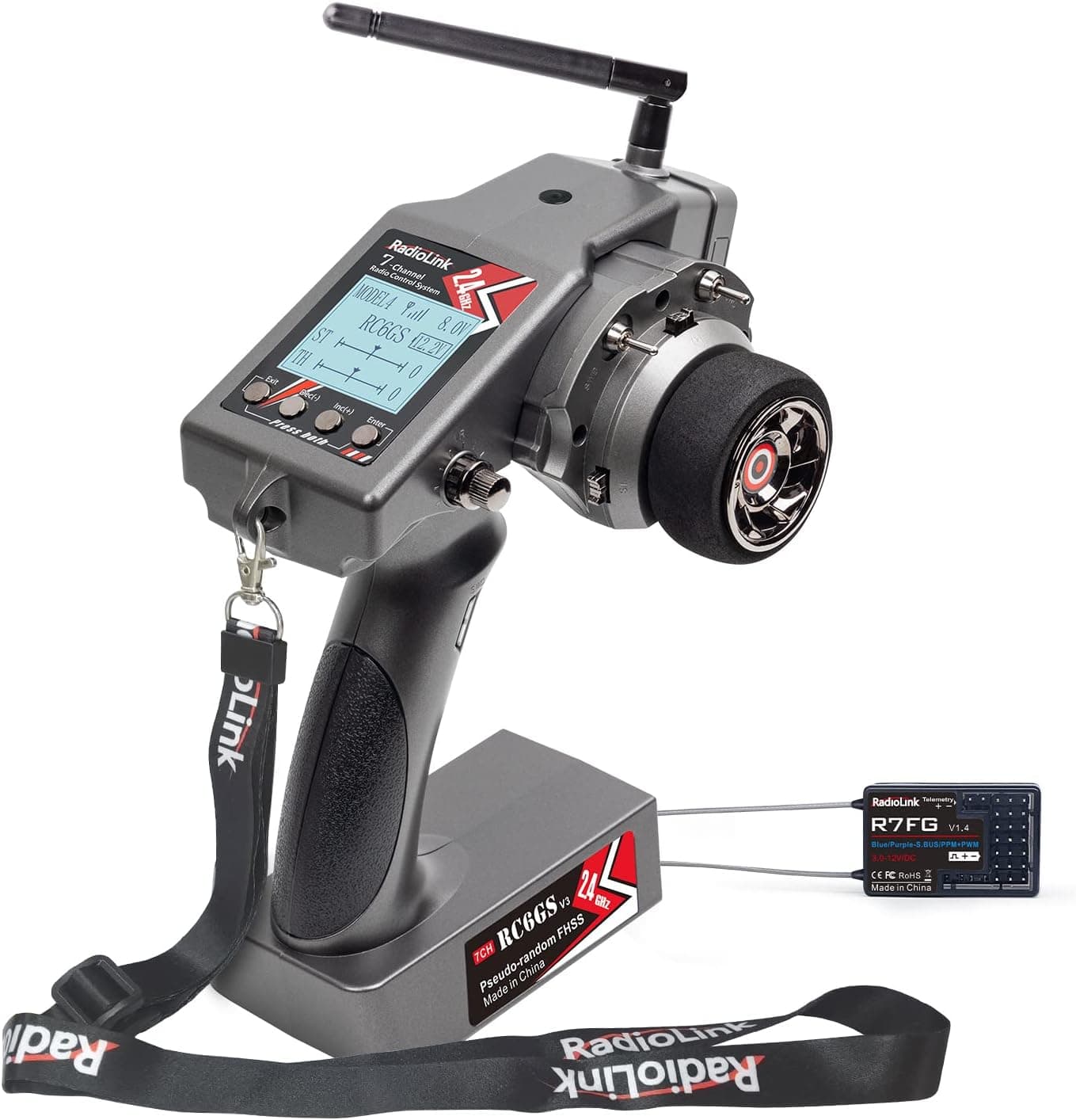 Radiolink RC6GS V3 New 7 Channels RC Transmitter and Gyro Receiver R7FG, Voltage Telemetry, 2.4Ghz Surface Radio Controller for RC Crawler, Drifting, Bash, Buggy Cars, and Boats