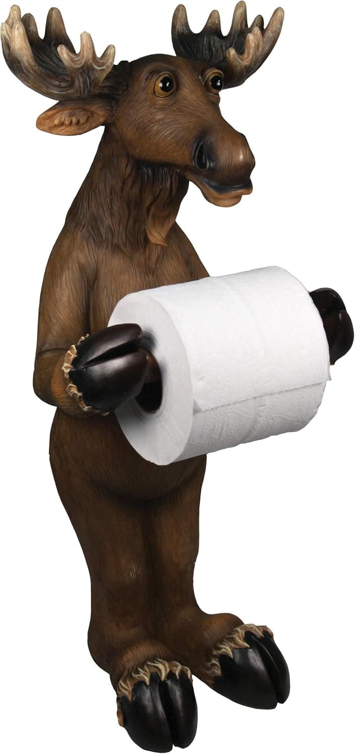 Rivers Edge Products Novelty Toilet Paper Holder Stand, 21.5 Inches Tall, 1 Roll TP Holder, Bath Accessories, Bathroom Decor, Western Decor or Rustic Home Decor, Poly Resin, Standing Moose