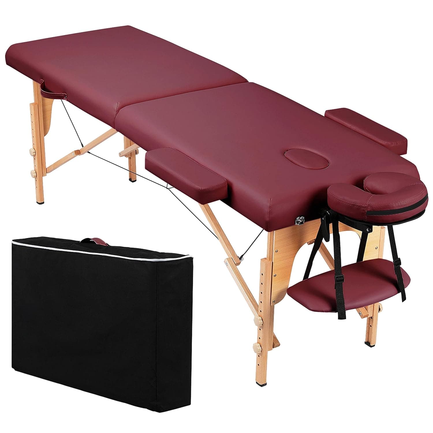 Topeakmart Portable Massage Table Massage Bed Spa Bed Therapy Table Collapsable Treatment Table Height Adjustable Salon Bed 84 Inch 2 Fold Burgundy