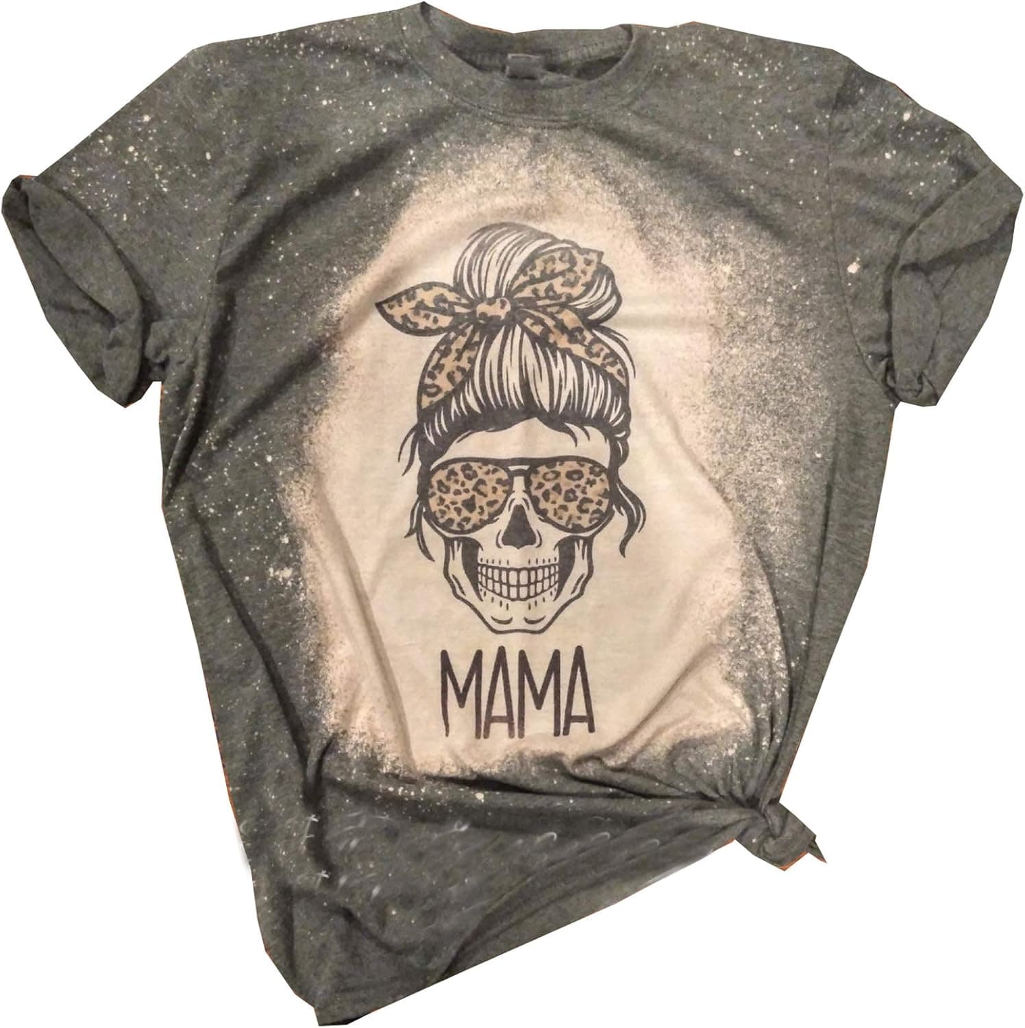 Mama Skull Graphic T-Shirt Women Bleached Mama Shirt Funny Letter Print Mom T Shirt Tops