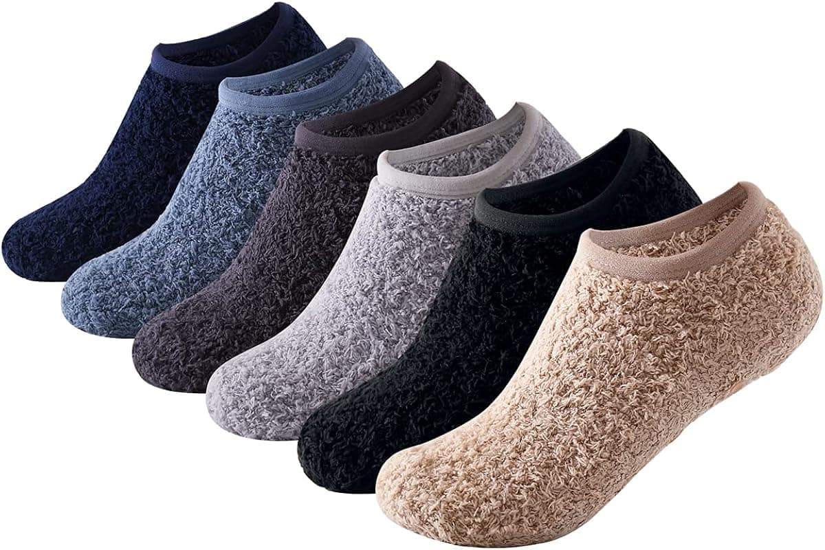 Ninecoo Cozy Fuzzy Socks,Grip Slippers Women,Fluffy House Non Skid 4/6