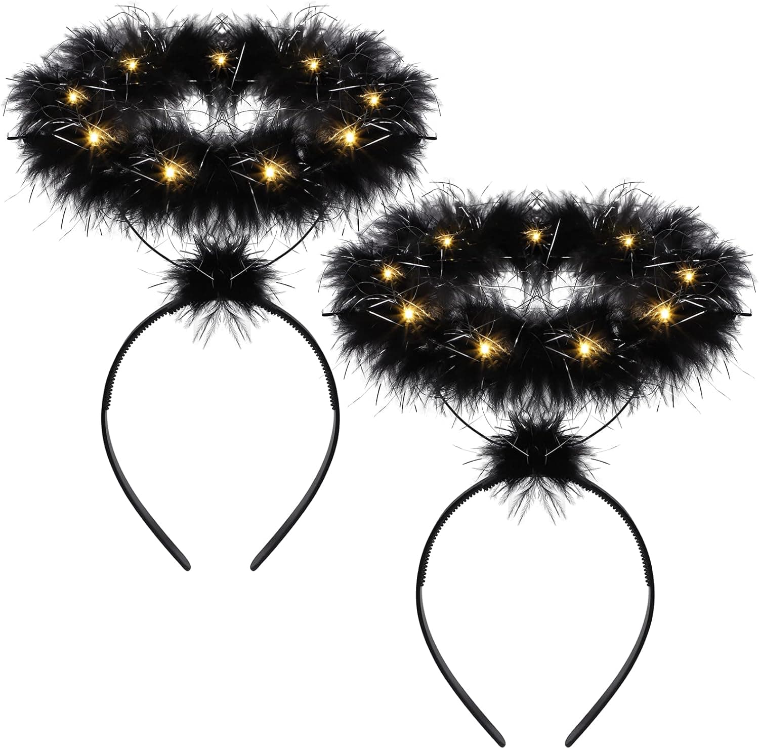 Fovths 2 Pack Light Up Angel Halo Headband LED Feather Headband Angel Halo Headband for Christmas, Angel Costumes LED