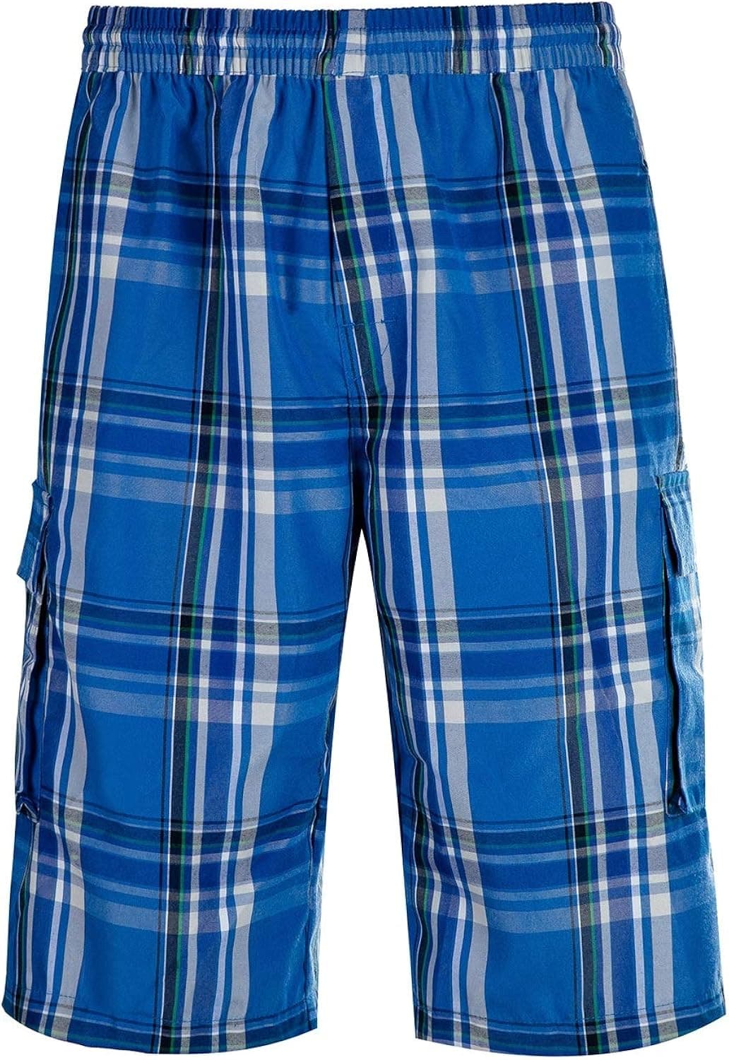 DRSLPAR Mens Casual Plaid Shorts Big and Tall Lounge Shorts Elastic Waist with Cargo Pockets