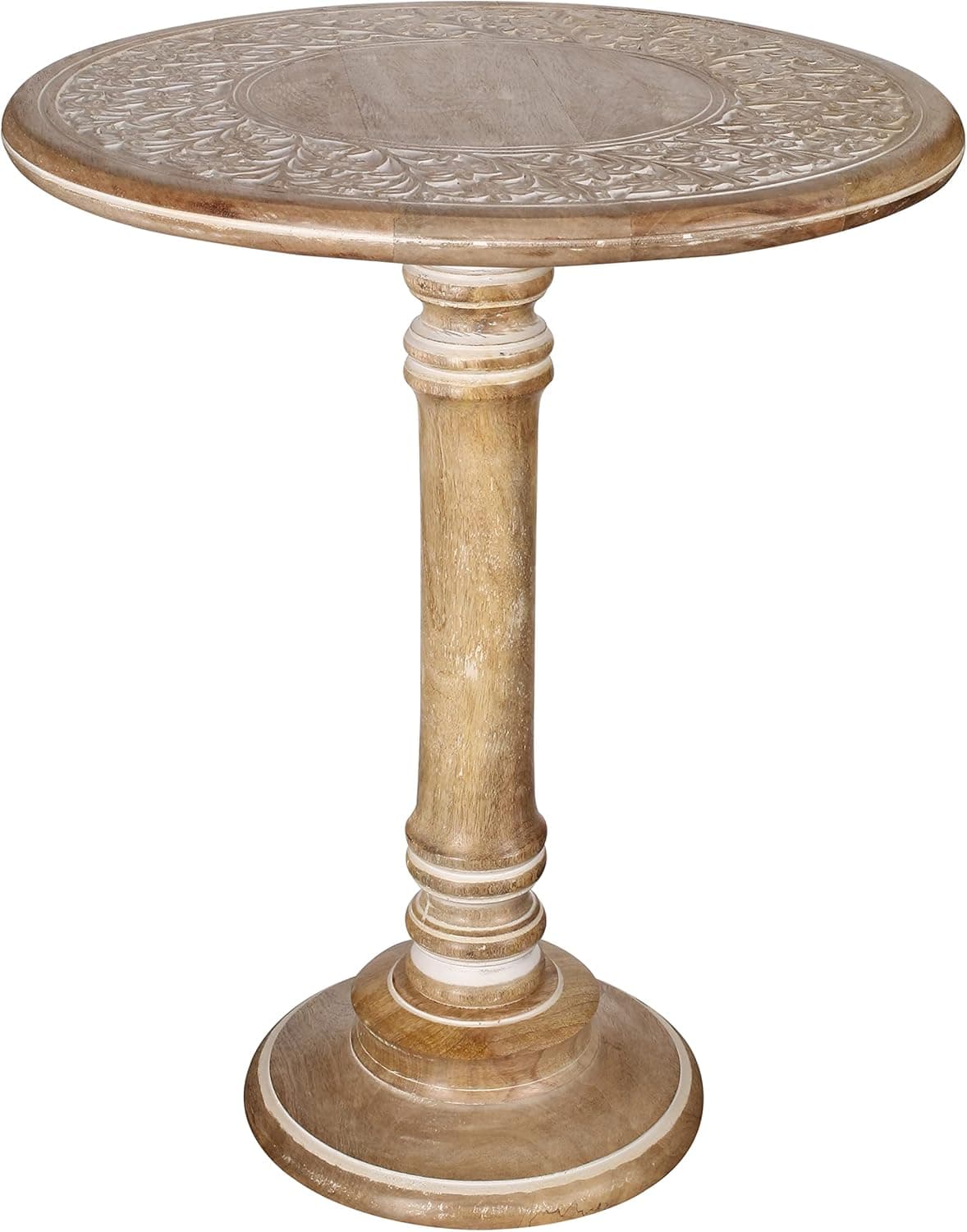 Single Pillar Round End Table Wooden, Modern Round Coffee Table, Rustic End Table, Wooden Coffee Table,Side Tables, Living Room End Table for Magazines, Books and Plants-18x22 Inch White