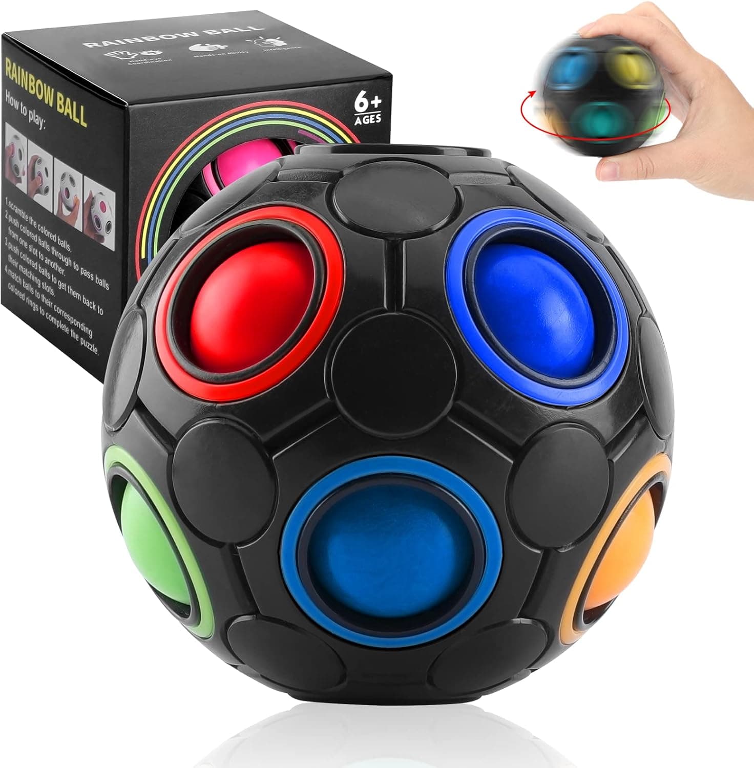 Magic Puzzle Rainbow Ball Speed Fidget Cube Ball Educational Toys Fun Stress Reliever Rubiks Ball for Kids Adults for Children Teens & Adults