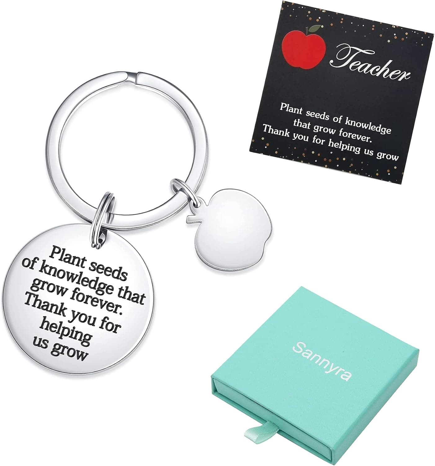 SANNYRA Teacher Gift Appreciation Keychain Jewelry with Thank You Card and Gift Box Key Ring for Teacher