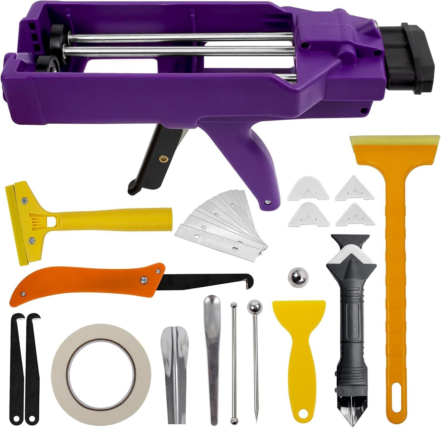 NADAMOO Dual Component Caulking Gun 400 mL (1:1 Mix Ratio), Dual Cartridge Caulking Gun,Manual Epoxy Adhesive Applicator With Caulking Tool Kit,11 Pieces Caulk Tools,Purple