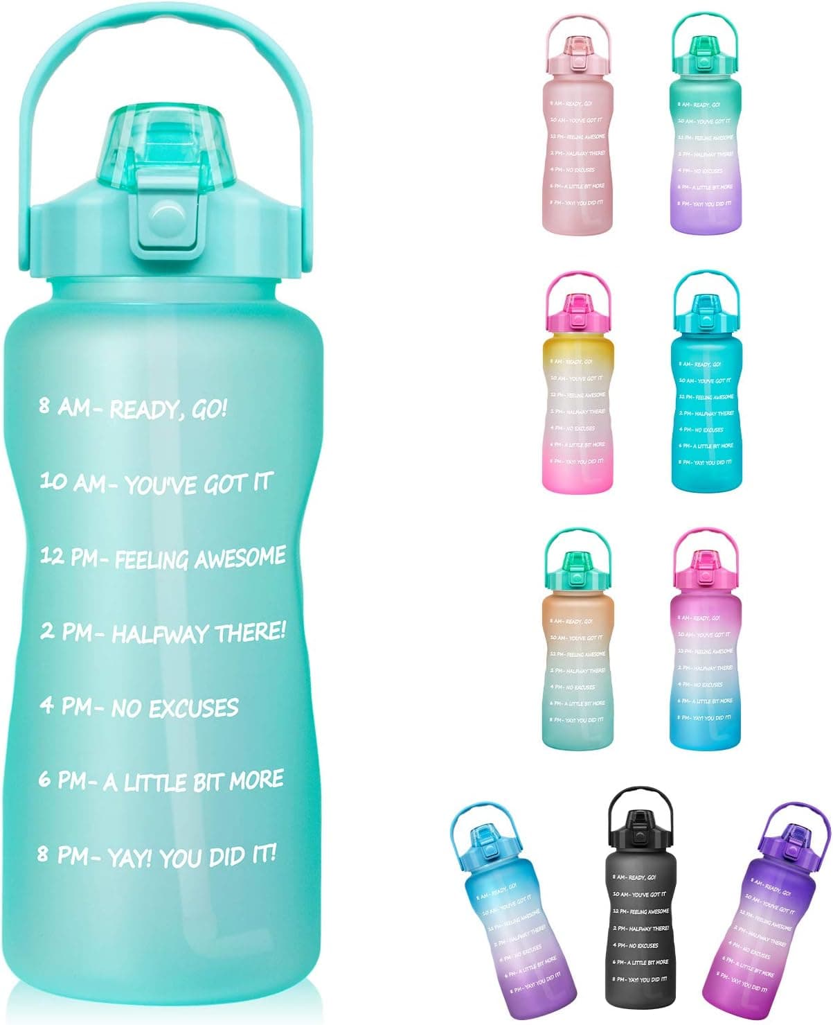 64 OZ/Half Gallon Motivational Water Bottle with Time Marker & Straw - BPA Free Leakproof Tritan Frosted Plastic Big 2L Water Bottle for Women Men Large Water Jug for Fitness Gym Outdoor Sport