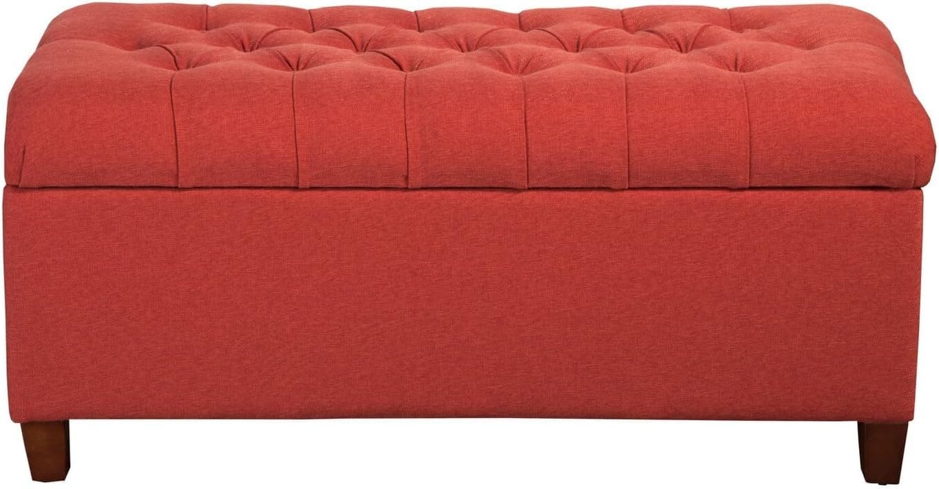 Homepop Home Decor | Tufted Ainsley Button Storage Ottoman Bench with Hinged Lid | Ottoman Bench with Storage for Living Room & Bedroom, Cranberry Red
