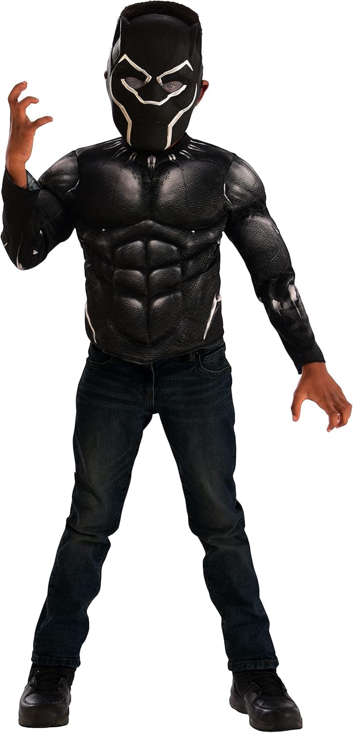 Rubie's Black Panther Muscle Chest Shirt And Mask Dress Up Boy's Costume