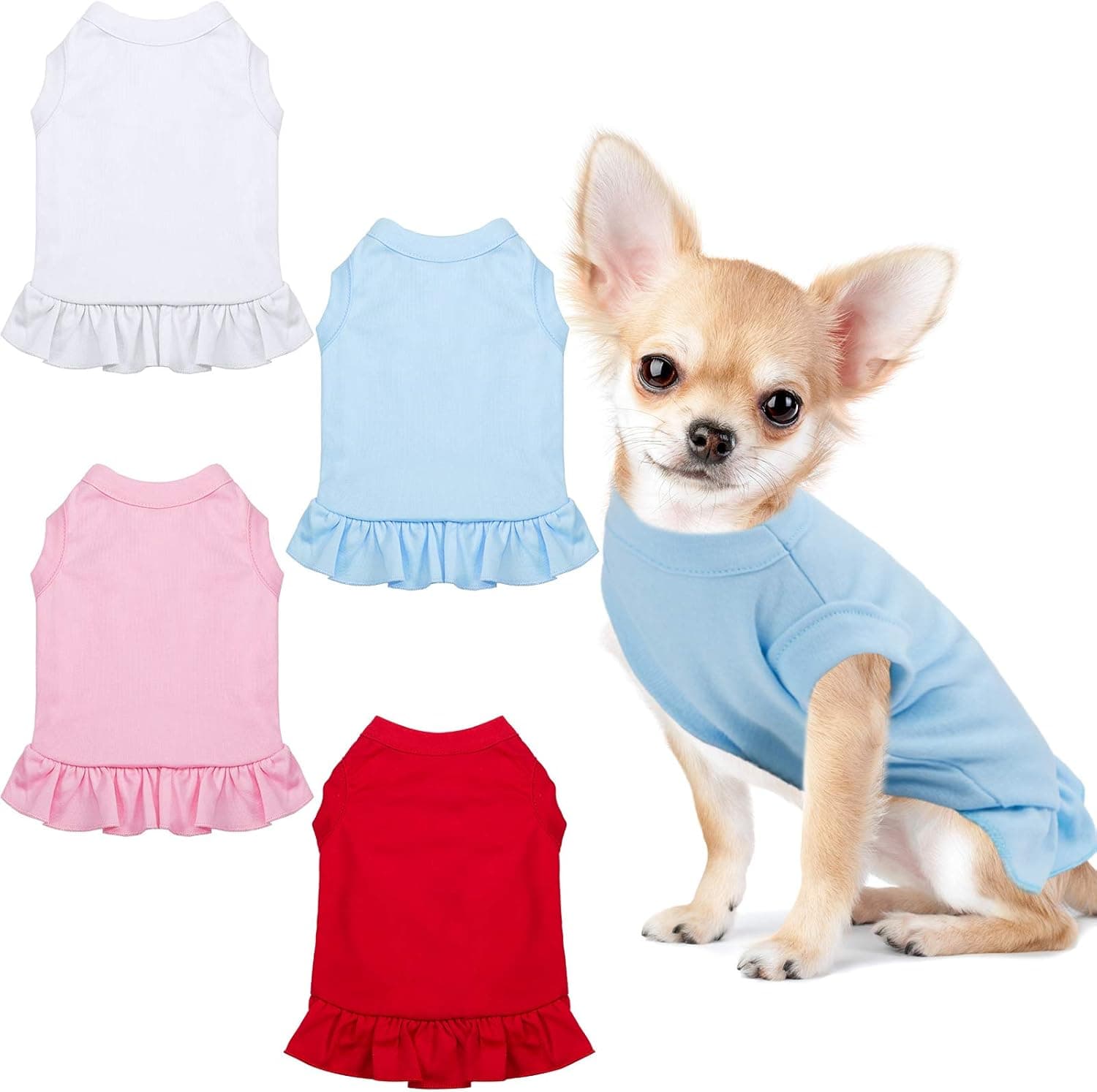 4 Pieces Dog Dress Shirt Plain Pet Summer Apparel Clothes Lovely Puppy Skirt Shirt Dresses for Small Dogs Cats, 4 Colors (Pink, White, Blue and Red, M)