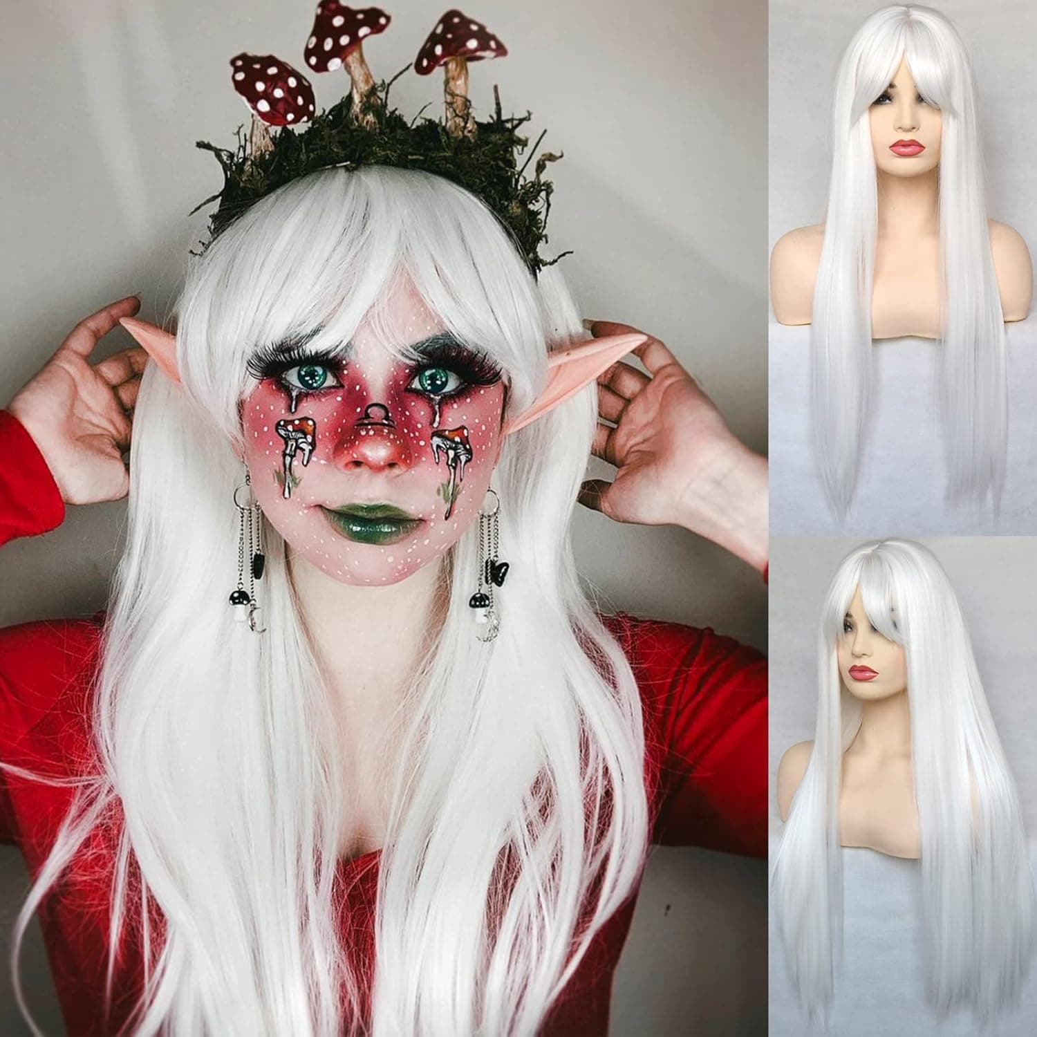 BLUPLE White Hair Wig With Bangs Long Straight Wigs #1001 Platinum White Natural Heat Resistant No Lace Synthetic Replacement Hair Wigs for Cosplay Daily Wear 22 inch