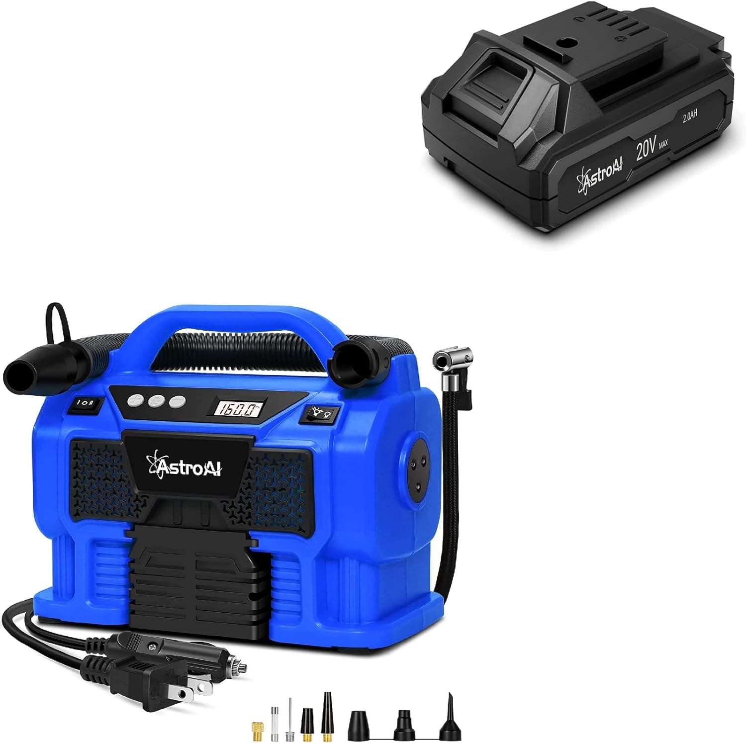 AstroAI Tire Inflator 3 Power Supply 160 PSI Blue with 20V MAX Rechargeable Battery Bundle
