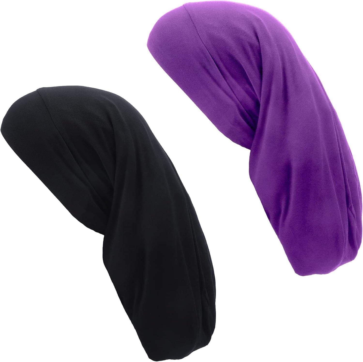 2 Pieces Long Satin Bonnet Sleep Caps, Extra Large Braids Loose Cap Bonnets Elastic Adjustable Night Sleeping Hat for Natural Curly Hair, Long Braids (Black, Purple,45 cm)