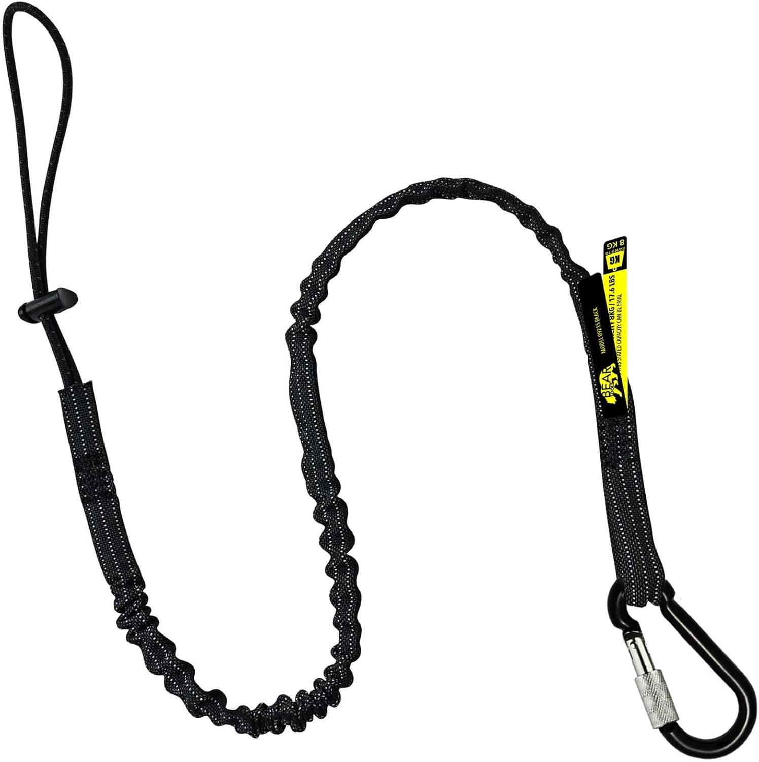 BearTOOLS Tool Lanyard with Single Carabiner and Adjustable Loop End, Standard Length, Maximum Weight Limit 8KG / 17.6lb, Aluminum Screw Lock Carabiner with Shock Cord Stopper, 0921S (1 Pack)