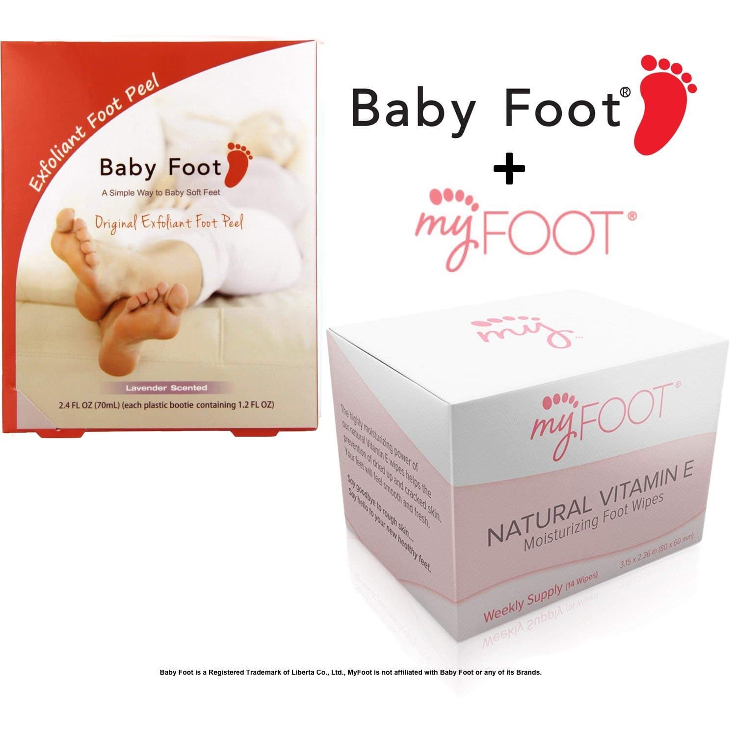 Baby Foot Exfoliant Foot Peel Lavender Scented, 2.4 Fl. oz. and MyFoot Moisturizing Foot Wipe for After Foot Mask Peel with Vitamin E & Aloe