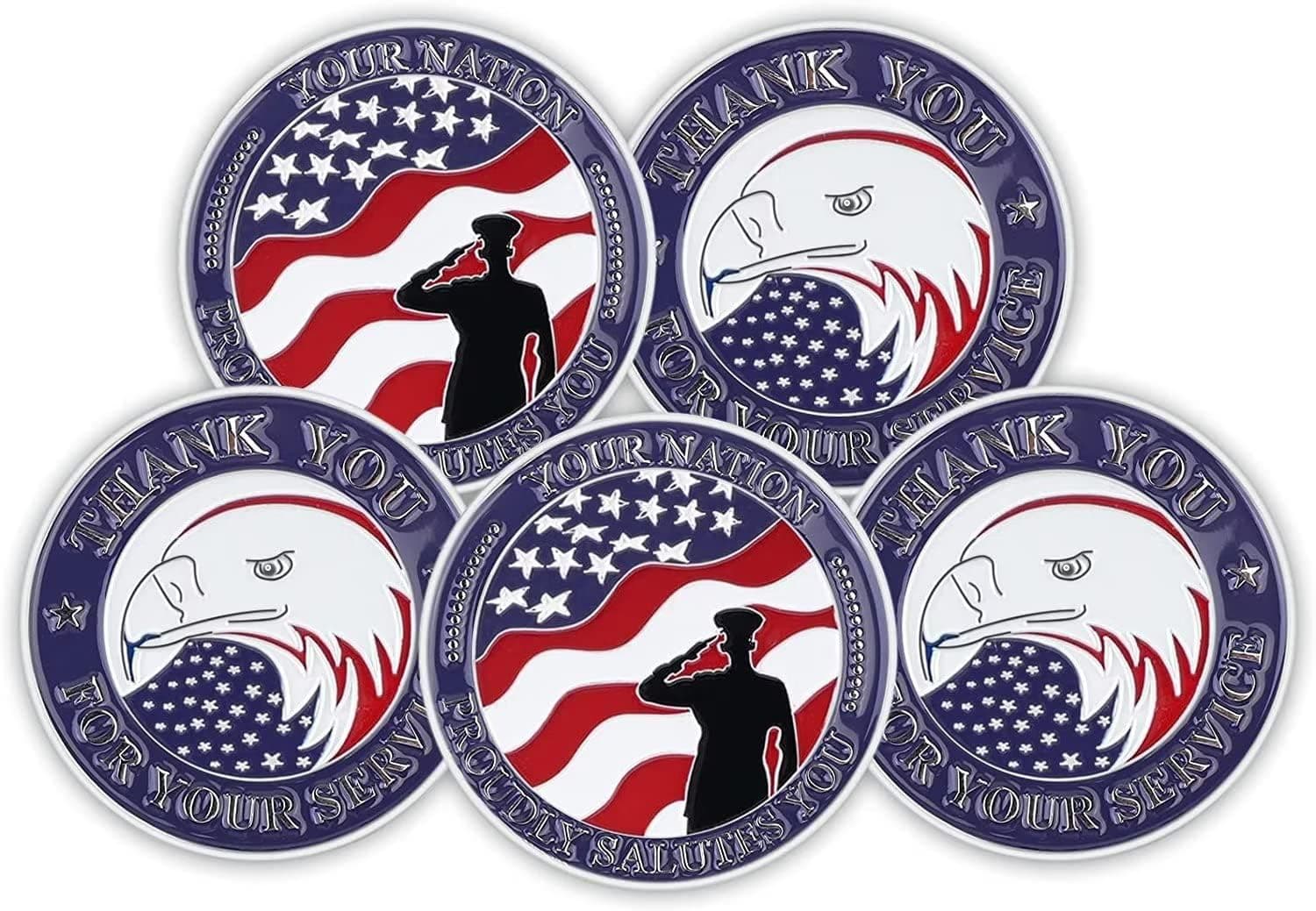 PiaoHao 5 Pieces Military Challenge Coins Thank You for Your Service