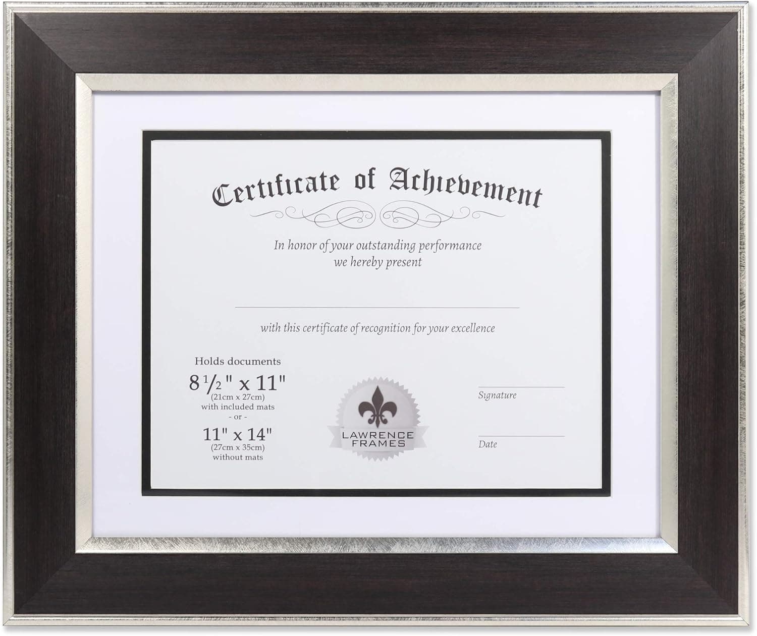 Lawrence Frames Dual Use Ebony 11x14 Certificate Picture Double Bevel Cut Matting for 8.5x11 Document Frame, Black