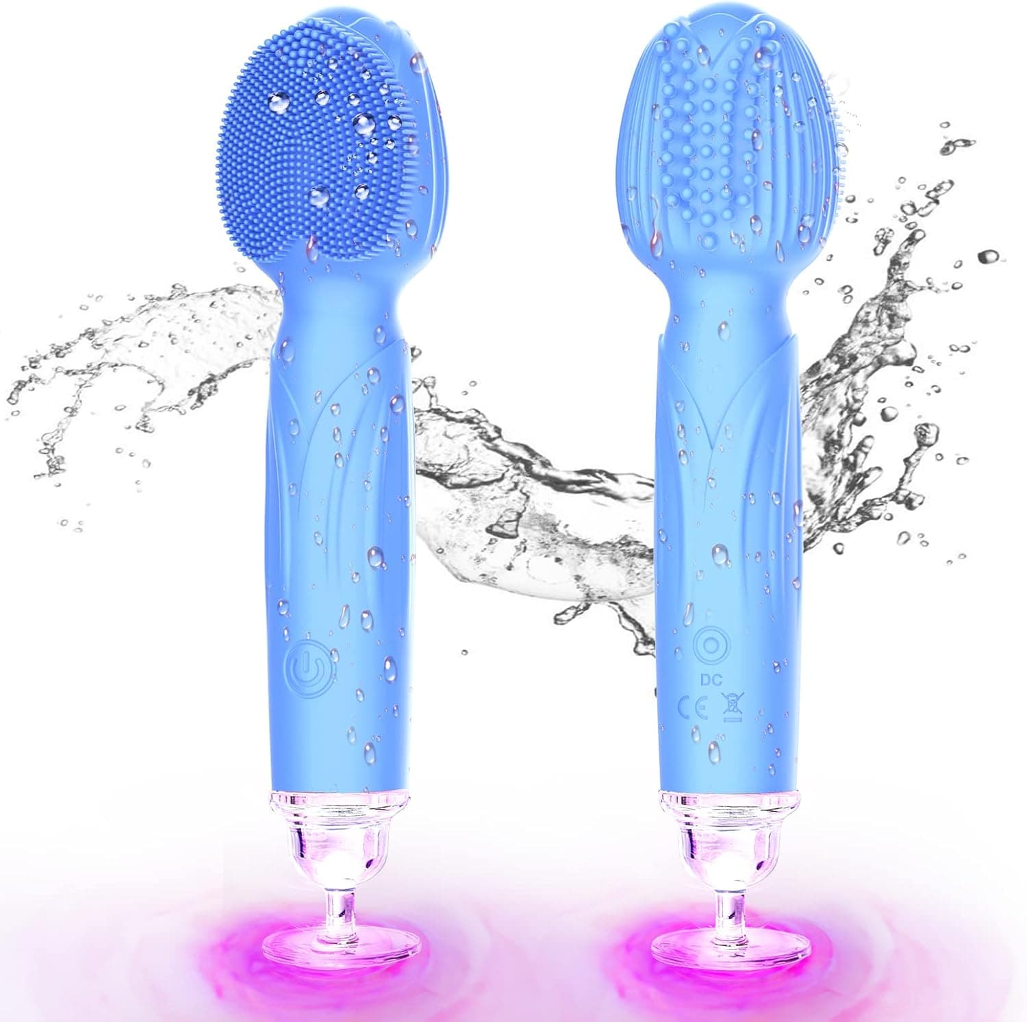 TOPQIAO Silicone Facial Cleansing Brush, Waterproof Rechargeable Sonic Facial Brush, Blue Electric Face Scrubber for Women & Men - Cleansing and Exfoliating