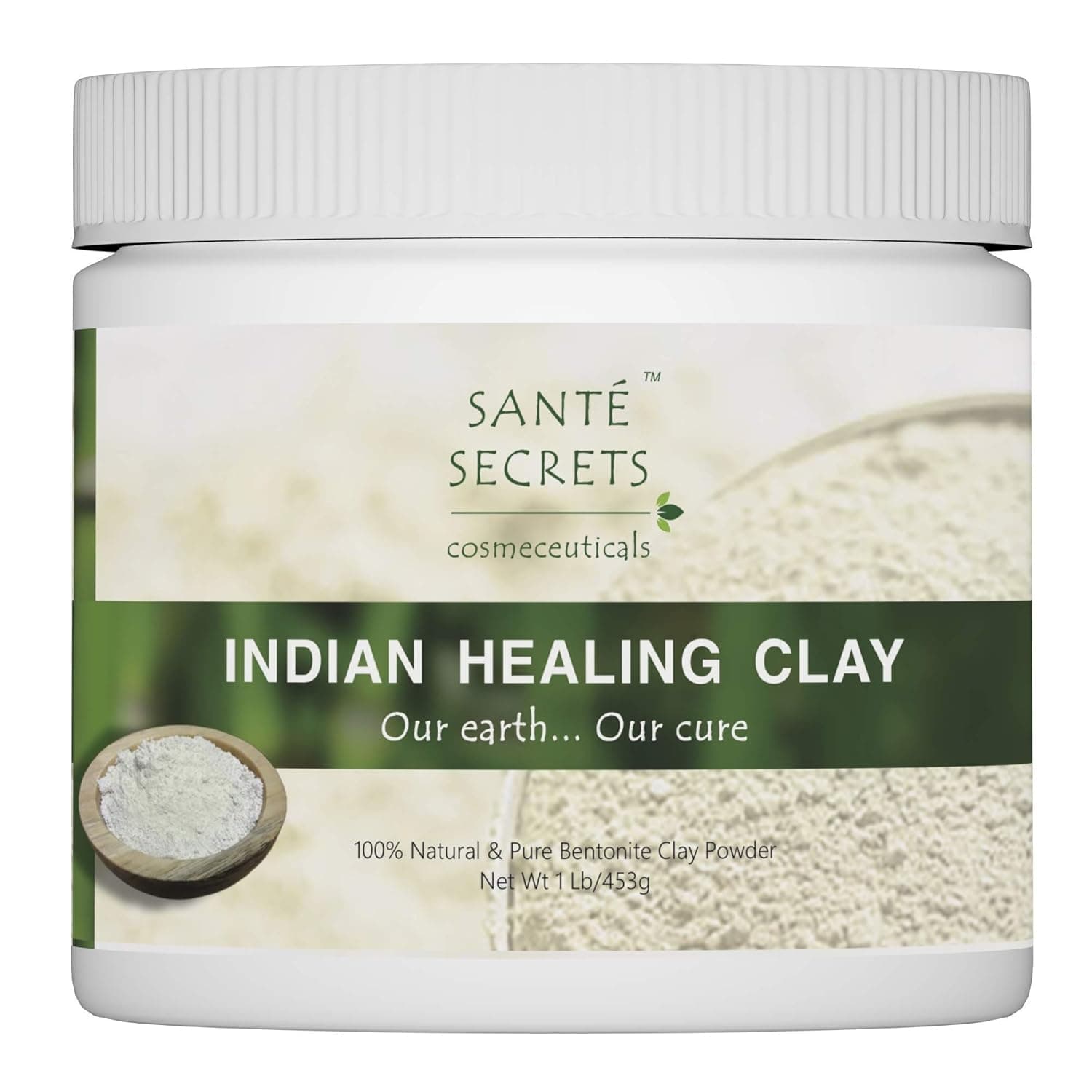 Indian Healing Clay Powder Deep Pore Cleanser Facial, Face Body and Hair Mask, 100% Natural Sodium Bentonite Clay