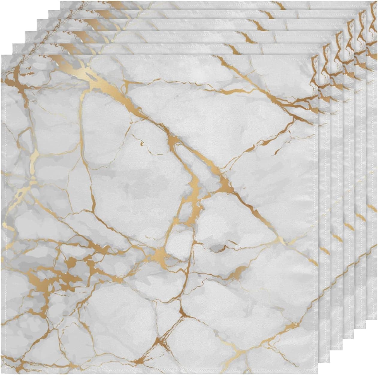 White Gold Marbling Cloth Napkins Set of 6 Dinner Napkins Set Solid Washable Reusable Polyester Table Napkins Oversized 20"X20" Home Party Festival Decorations