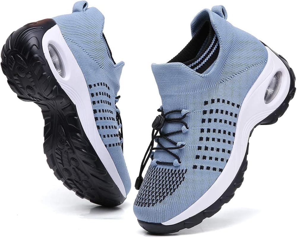TSIODFO Women Walking Shoes Sock Sneakers for Summer mesh Breathable Comfort Ladies Slip on Platform Tennis Light Blue Casual Shoes Size 6