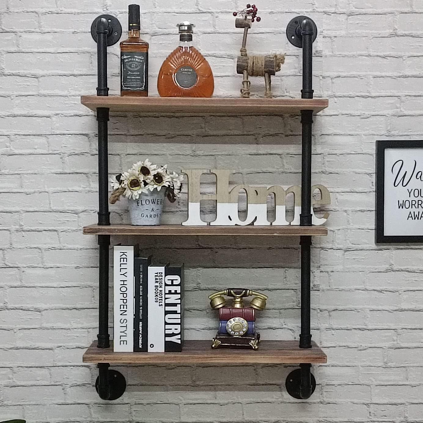 HDDFER Bathroom Shelves Over Toilet Industrial Pipe Shelving with Wood 24 Inch,Rustic Wall Shelves,Industrial Shelves Floating Pipe Shelves for Farmhouse,Bathroom Shelves Pipe Wall Shelf Mounted