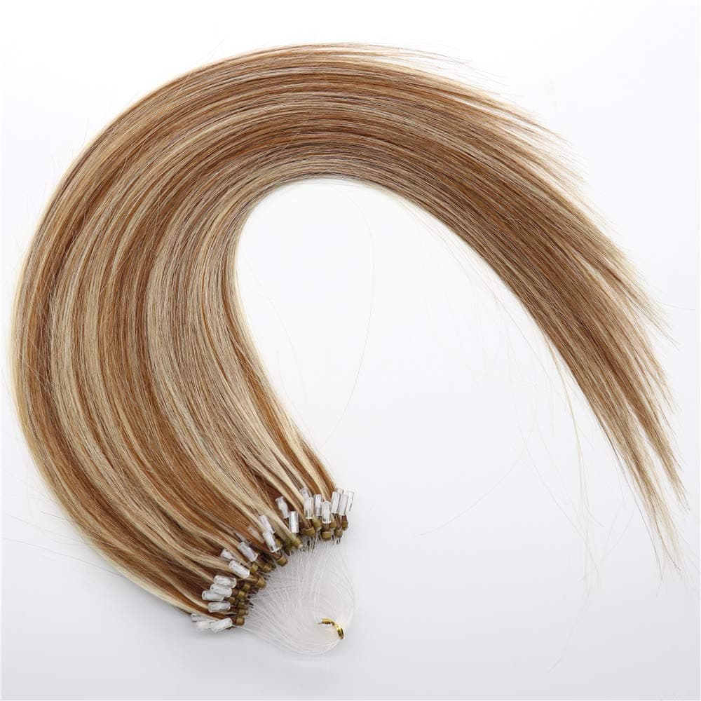 Micro Ring Loop Remy Human Hair Extensions 0.5g/Strand,50G Brown Mix Blonde Straight Virgin Hair Extension Micro Beads 18 inch Piano Color 6/613