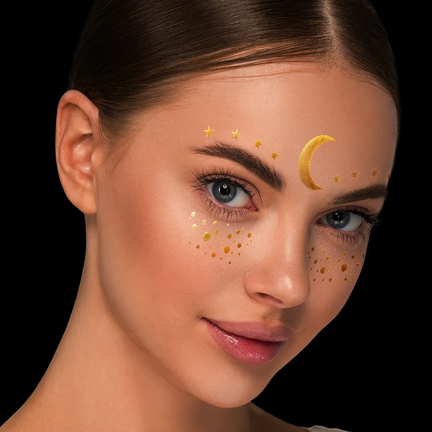 3 Sheets Face Tattoo Sticker Metallic Shiny Temporary Water Transfer Tattoo for Professional Make Up Dancer Costume Parties, Shows Gold Glitter