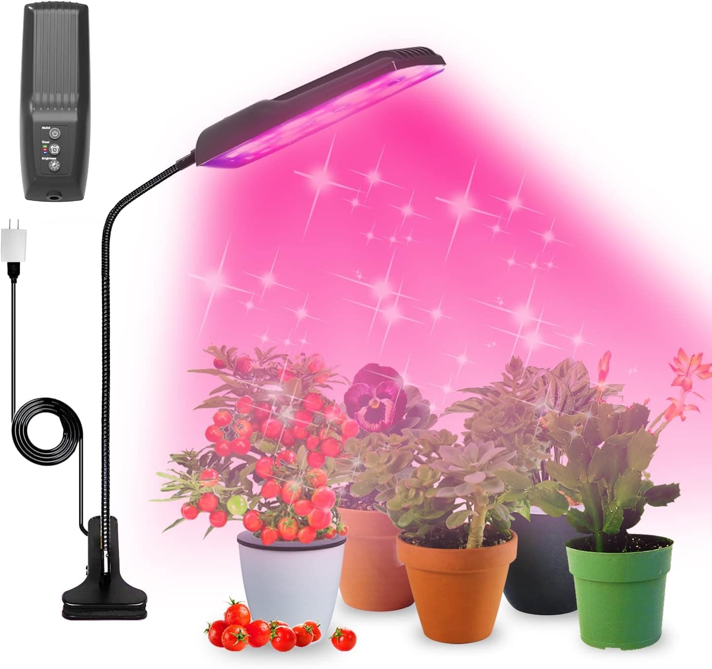 LED Grow Light for Indoor Plants,Full Spectrum Clip Plant Growing Lamp with 3 Switch Models, 4/8/12H Auto On/Off & 4 Dimmable Levels,Single Plant Light with White Red Blue LEDs for Seedling Succulent