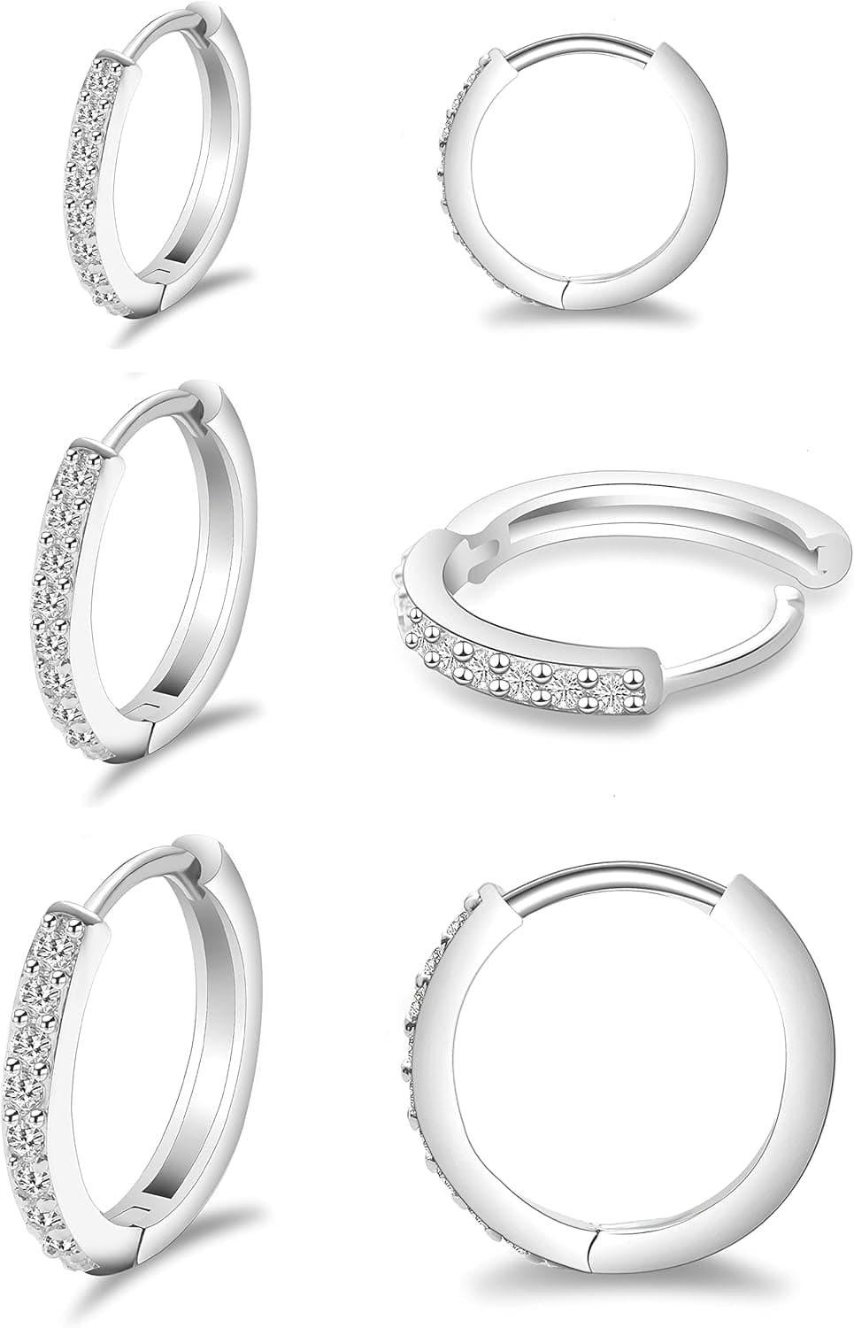 3pairs 925 Silver Hoop Earrings for Women men, Cubic Zirconia Huggie Hoop Earrings, Hypoallergenic Cartilage Earrings,give you girl friends Christmas gifts.