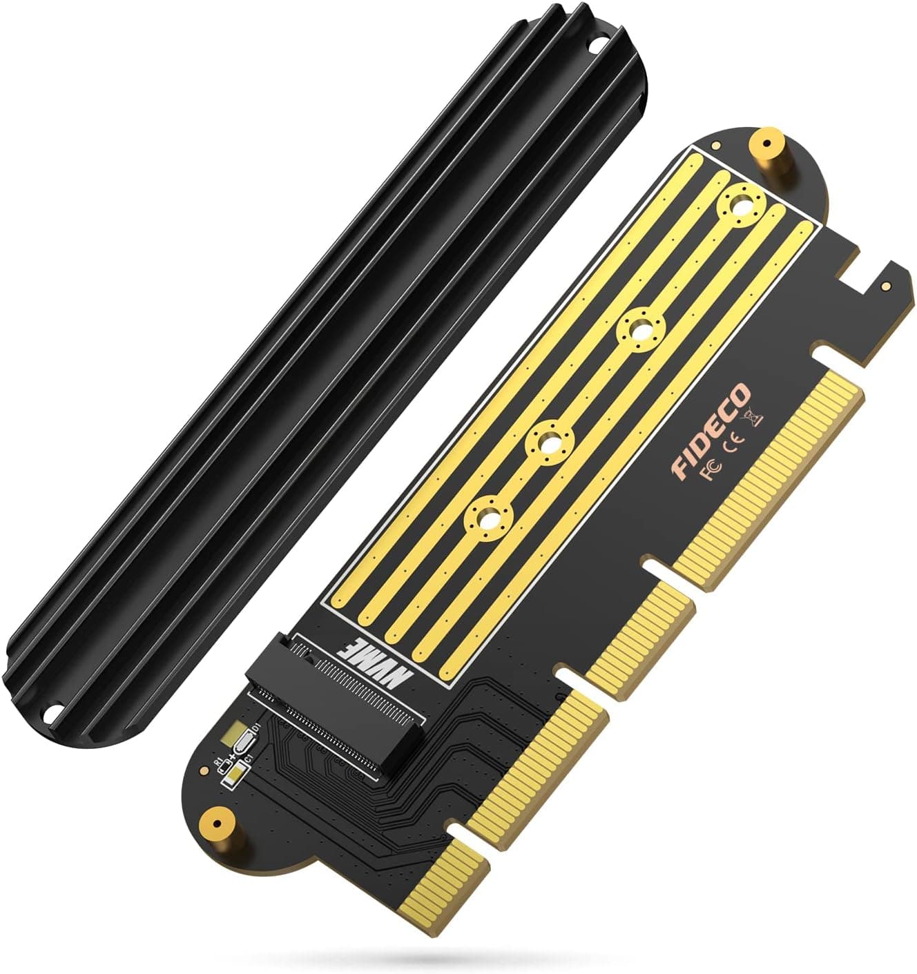 FIDECO NVMe M.2 SSD to PCIe X16/X8/X4 Card with Aluminum Heat Sink, PCI-e 4.0 Adapter Card for M.2 NVME SSD (M Key and M+B Key)