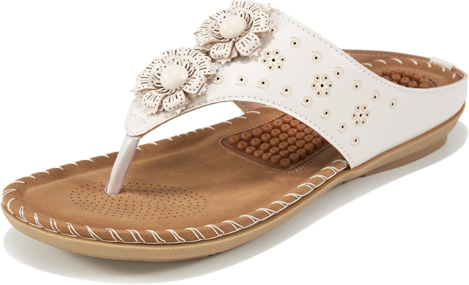Judxsious Womens Flip Flops Summer Flats Sandals Comfortable Slides Casual Thong Sandal Massage Function Beach Shoes for Women
